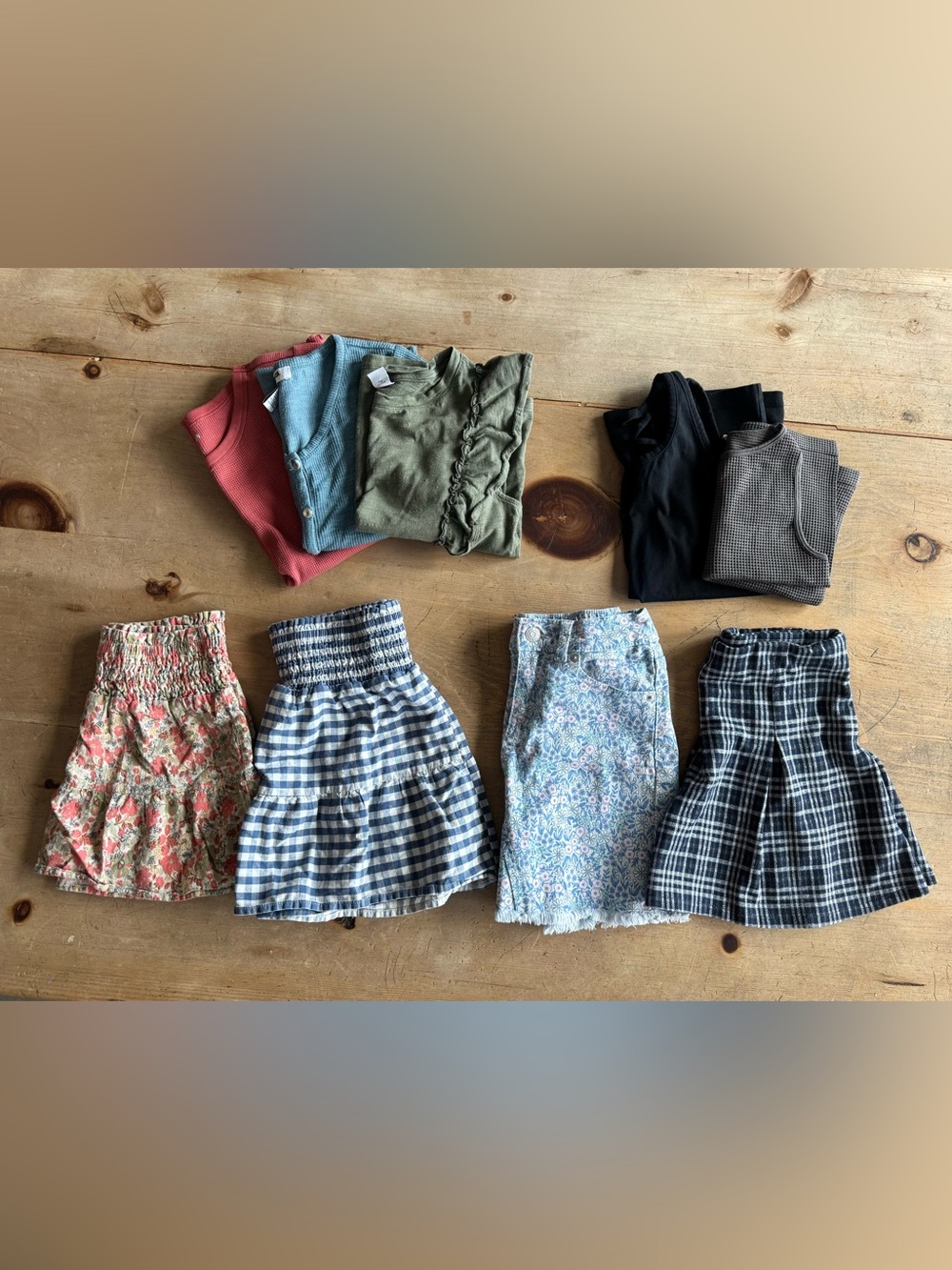 Girls Clothing Bundle – 9-Piece Lot | Size M–L - Floral, Gingham, Plaid